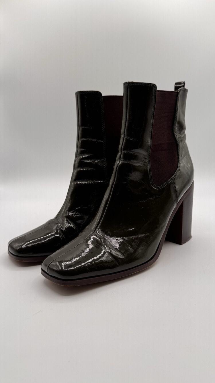 ASOS DESIGN 8Faux Patent Leather Square Toe Chelsea Boots Emerald Green Women’s